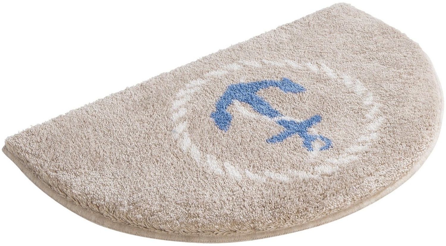 Grund Badematte Port Louis, Höhe 20 mm, rutschhemmend beschichtet, fußbodenheizungsgeeignet, Kunstfaser, halbrund, Design mit Anker, maritim, Made in Europe Bild 1