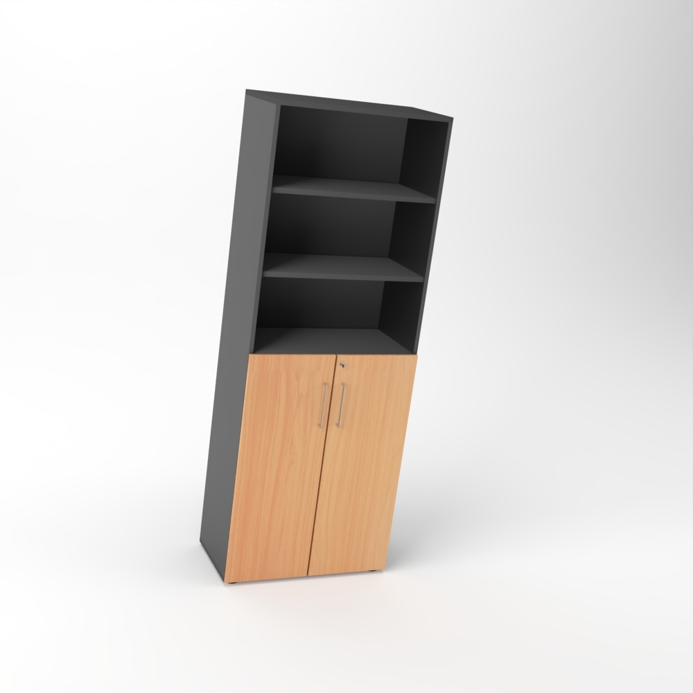 Rheinland Möbel Flügeltürenschrank Cabino 80×42×216 cm – abschließbarer Aktenschrank 3OH mit Regalaufsatz 3OH in Graphit/Buche mit 110° Drehtüren & Metallgriff Bild 1