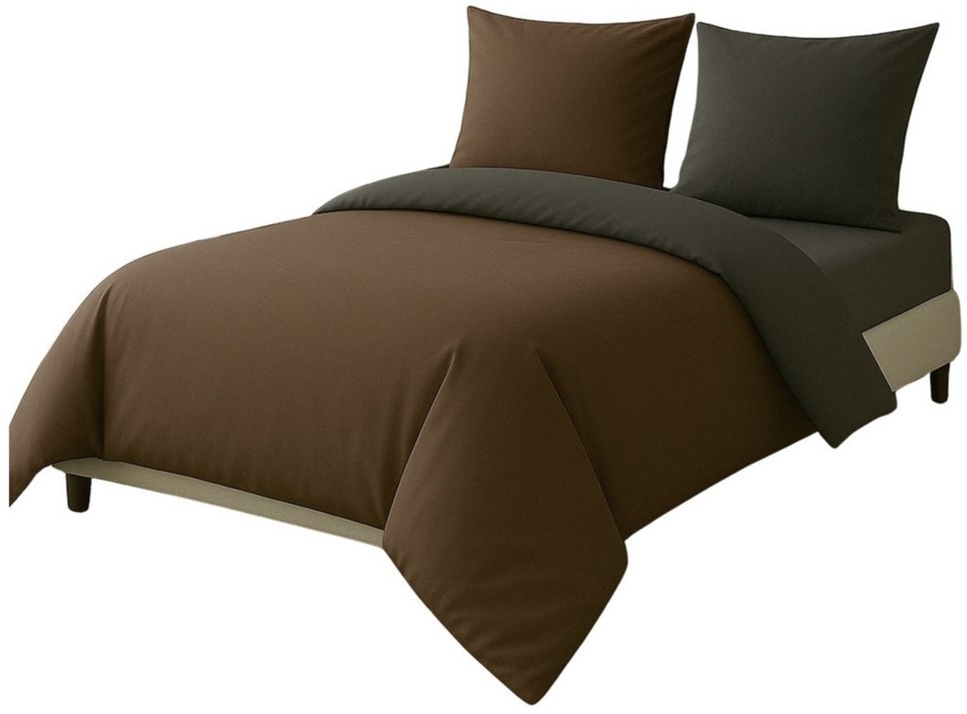 Leonado Vicenti Bettwäsche Luxus Satin-Bettwäsche aus 100 % Baumwolle, Satin, 3 teilig, Wendebettwäsche, hochwertig, dezenter Glanz, Unifarben, Anthrazit Bild 1