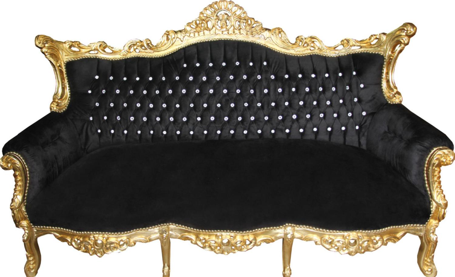 Casa Padrino Barock 3-er Sofa Master Schwarz / Gold mit Bling Bling Glitzersteinen Bild 1