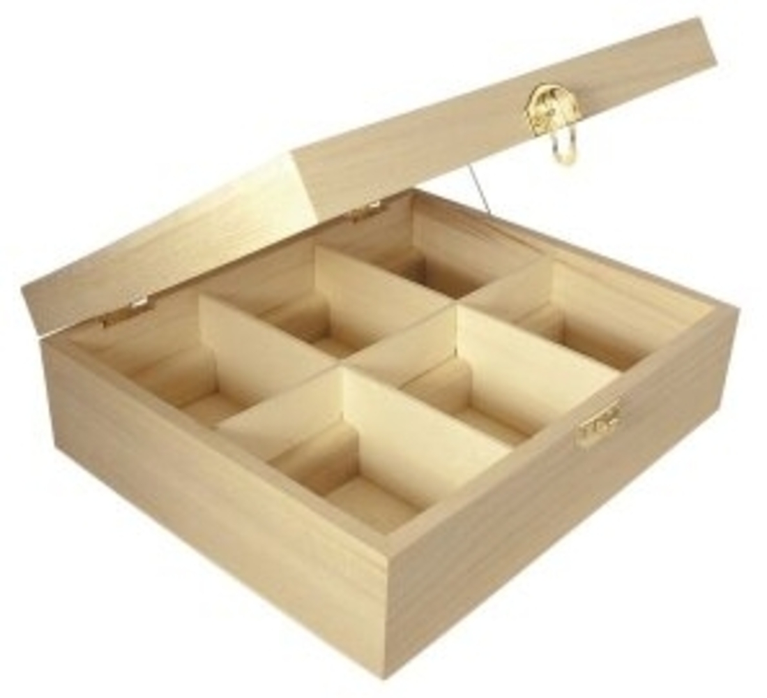 Holz Teebox, FSC Mix Credit, 6 Fächer, 21,5x18x7cm Bild 1