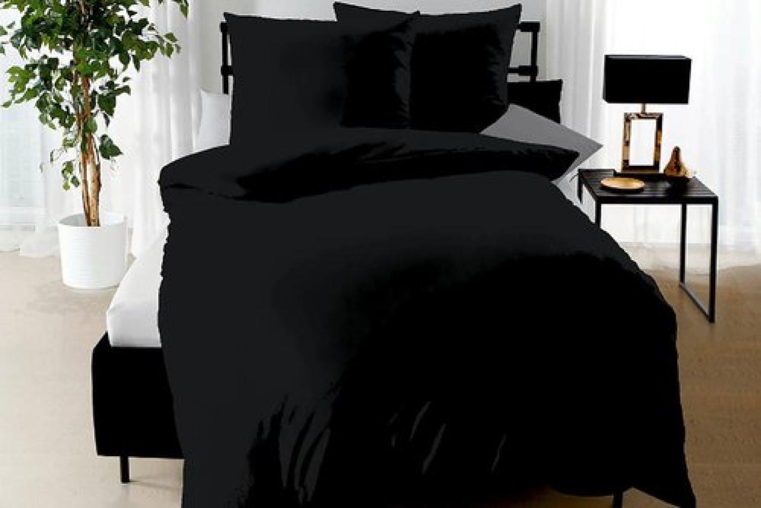 Kaeppel Bettwäsche Mako Satin 155x220 cm Kissen 40x80 cm schwarz Bild 1