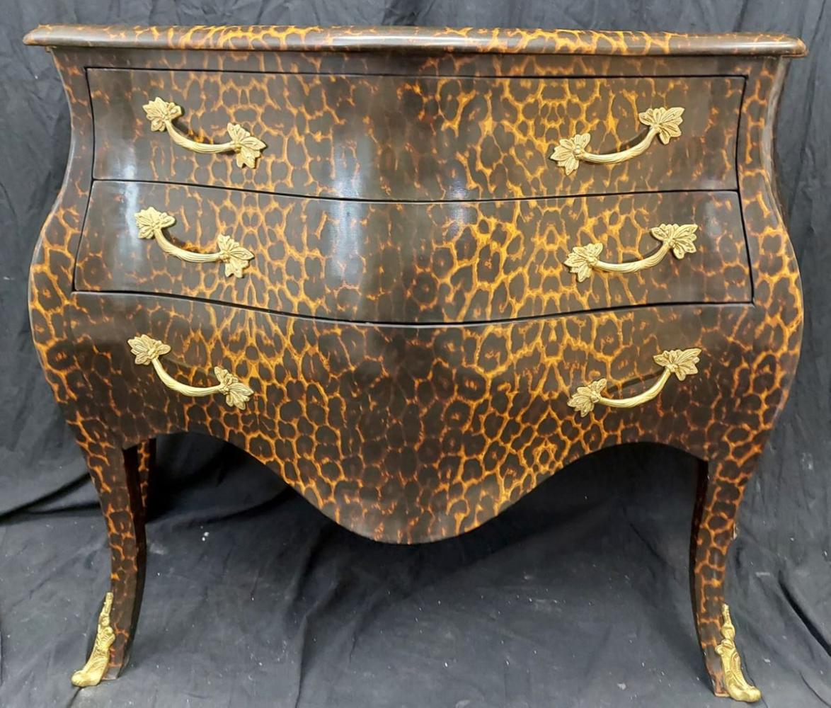 Casa Padrino Barock Kommode mit 3 Schubladen Leopard / Gold - Handgefertigte Massivholz Kommode im Barockstil - Schlafzimmer Möbel im Barockstil - Barock Möbel - Barock Einrichtung Bild 1