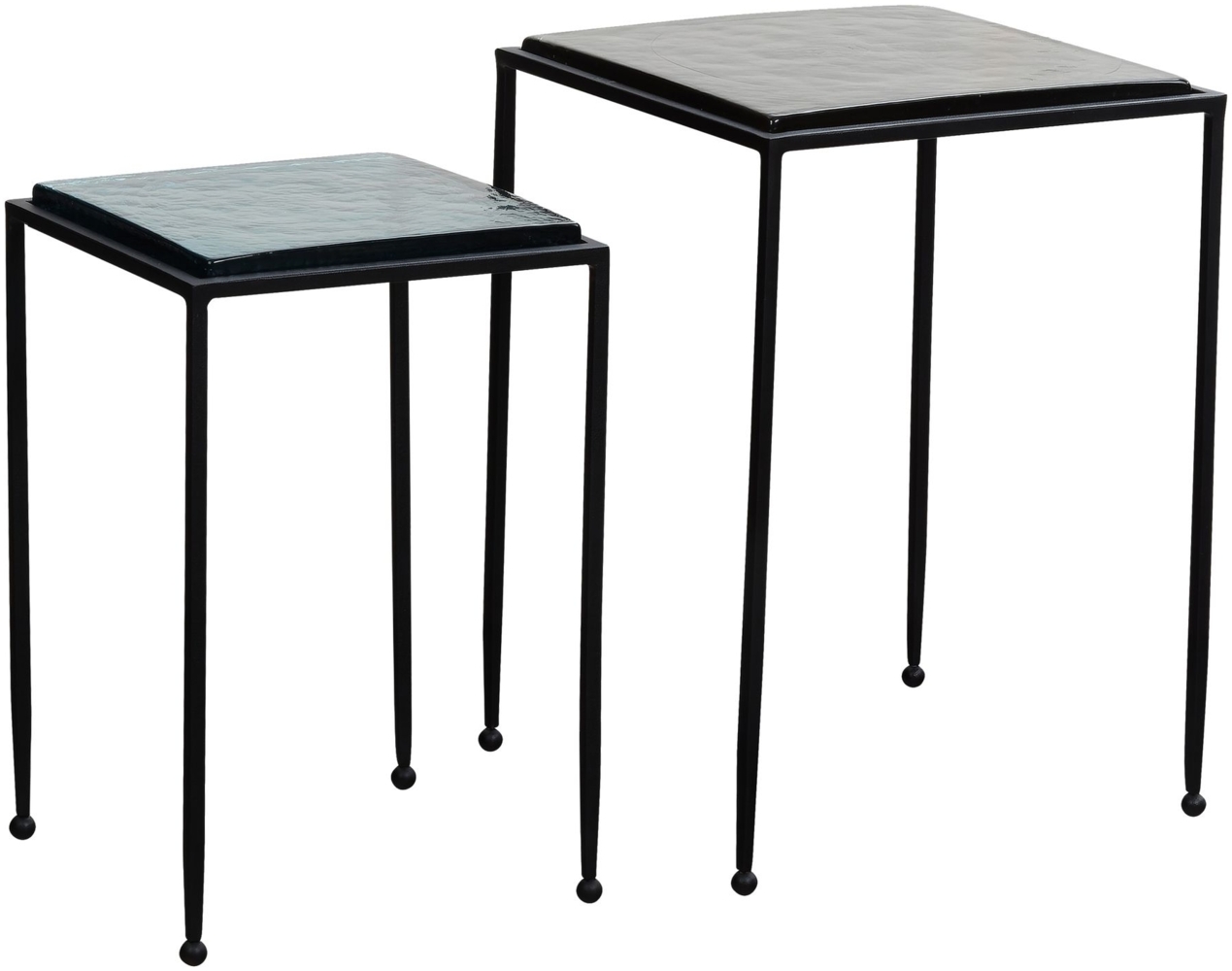 Beistelltisch 2er Set Blau Schwarz Design Satztisch Glas Metall Eckig, Wohnzimmertisch Modern, Ausgefallener Couchtisch Quadratisch, Sofatisch 2-teilig abnehmbare Tischplatte Bild 1