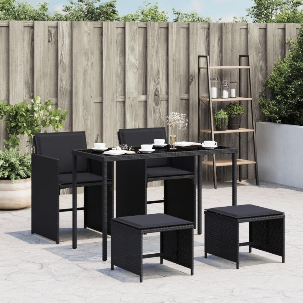 vidaXL 5-tlg. Garten-Essgruppe mit Kissen Schwarz Poly Rattan 365081 Bild 1