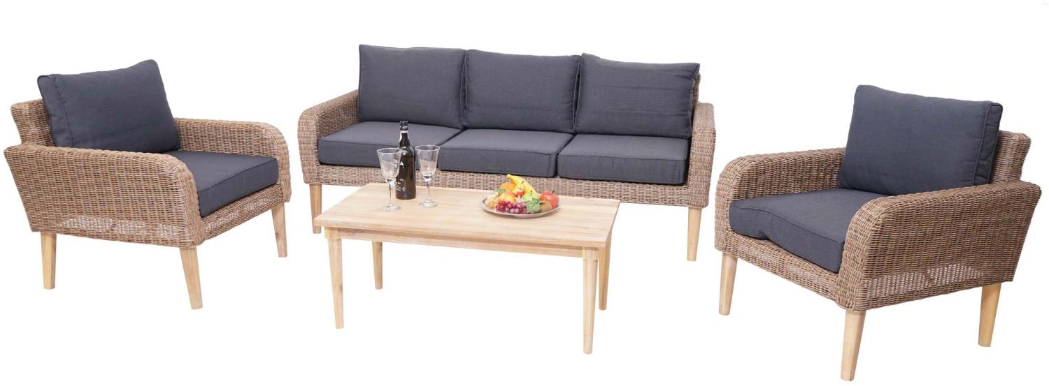 Garnitur HWC-H57, Garten-/Lounge-Set Sofa Sitzgruppe, rundes Poly-Rattan Alu + Akazie Spun Poly MVG ~ Kissen dunkelgrau Bild 1