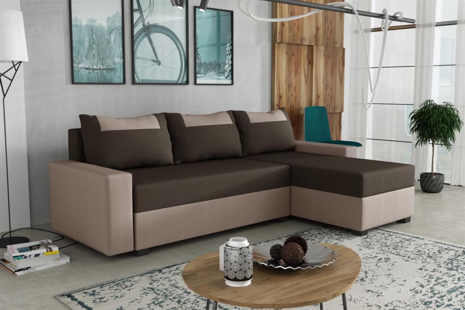 Ecksofa Schlafsofa Sofa HEDVIG Manila Hellbraun- Dunkelbraun Ottomane Rechts Bild 1