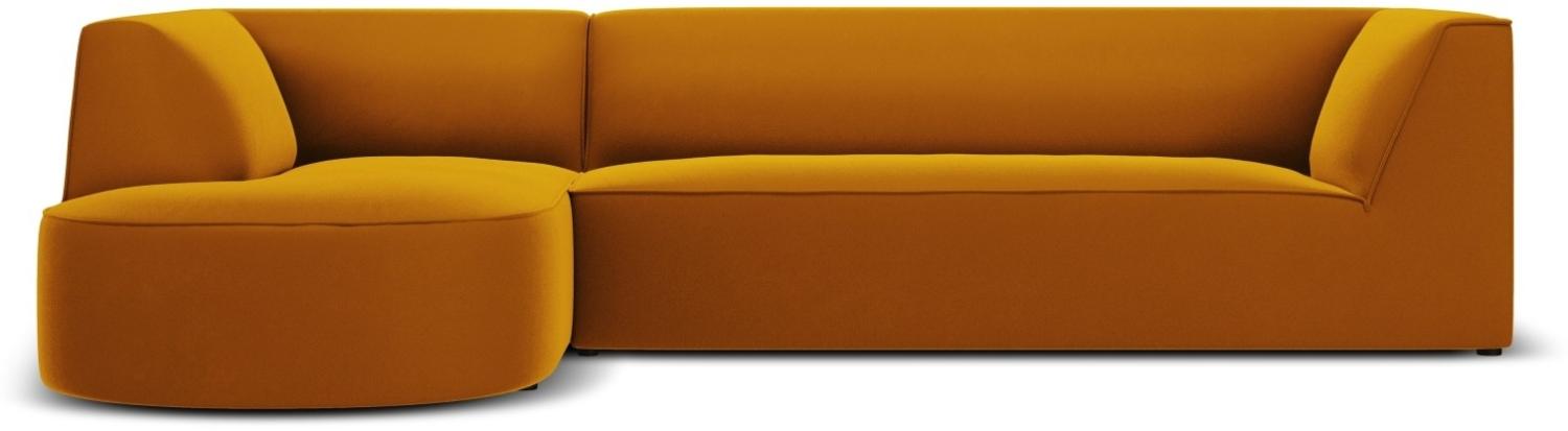 Micadoni 4-Sitzer Samtstoff Modular Ecke links Sofa Ruby | Bezug Yellow | Beinfarbe Black Plastic Bild 1