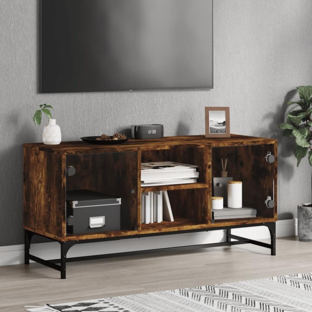 vidaXL TV-Schrank mit Glastüren Räuchereiche 102x37x50 cm 836536 Bild 1