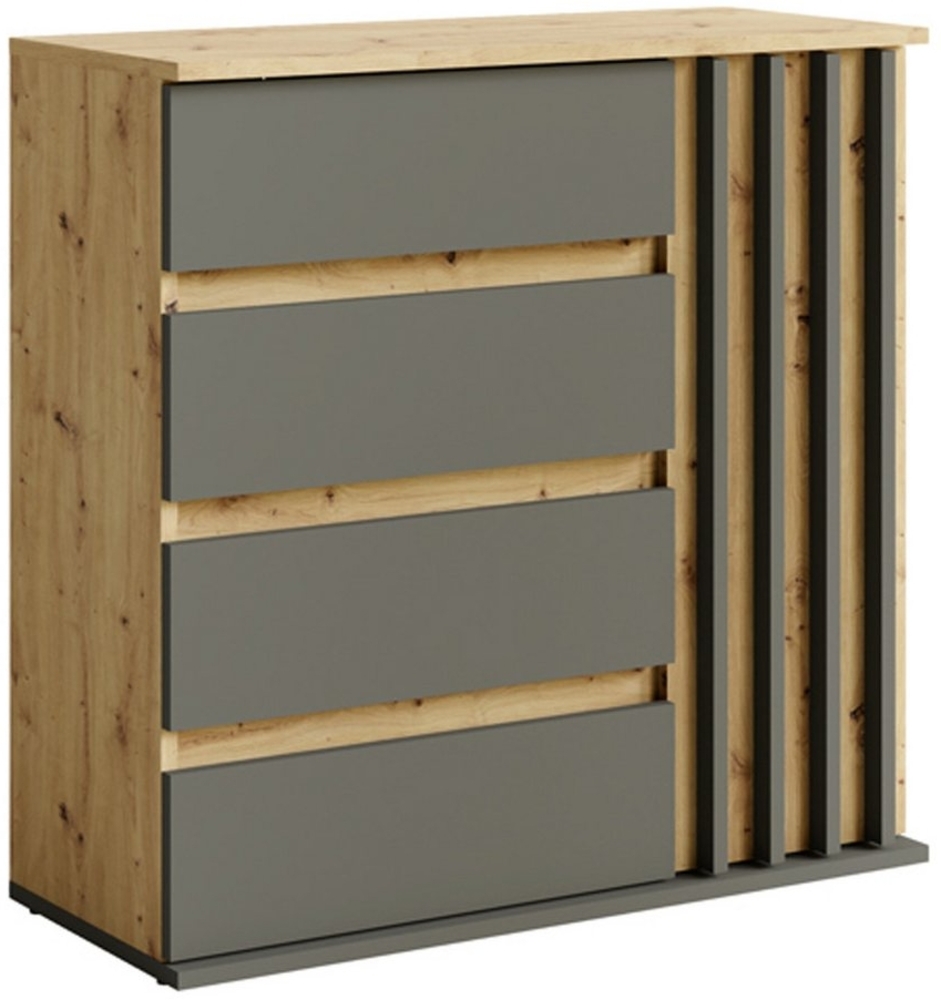 Lomadox Kommode DAVIS-166, Eiche graphit Lamellen Design Schubladen Tür 80x80x34 cm Bild 1