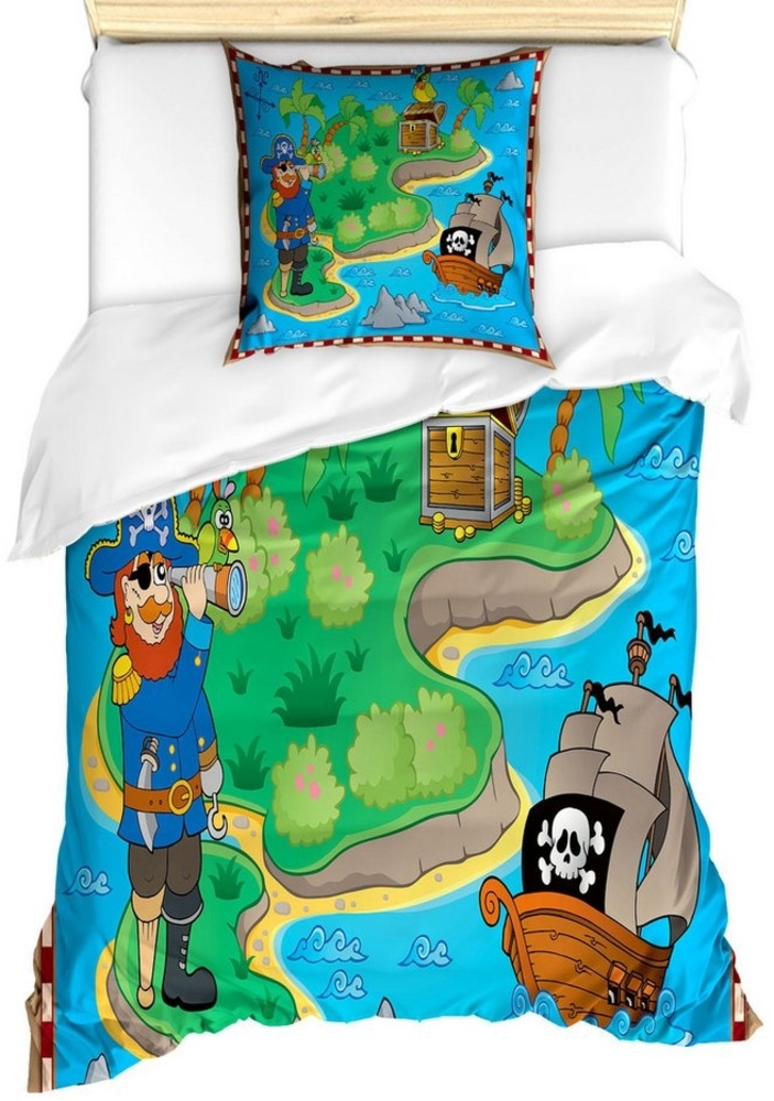 Abakuhaus Bettwäsche Milbensicher Allergiker geeignet mit Kissenbezug, Microfaser, Kids Funny Pirate Ship Island Bild 1