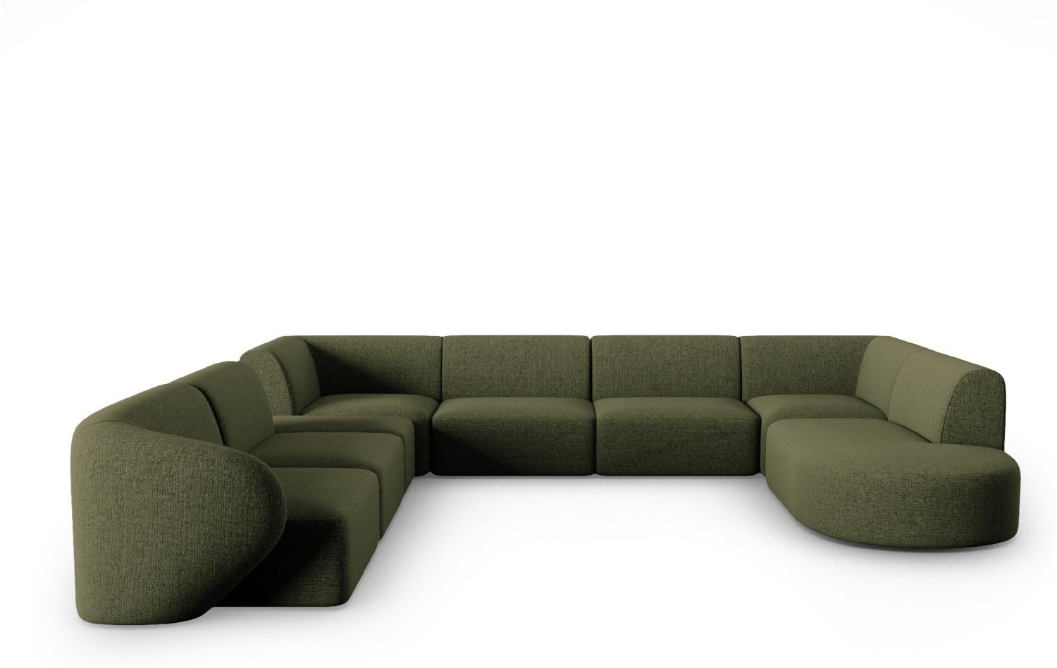 Micadoni Modulares Panorama Ecksofa Shane 8-Sitzer Links Chenille Grün Melange Bild 1