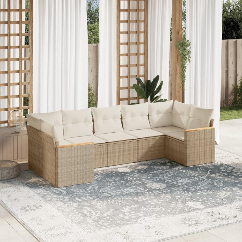 vidaXL 7-tlg. Garten-Sofagarnitur mit Kissen Beige Poly Rattan 3226268 Bild 1