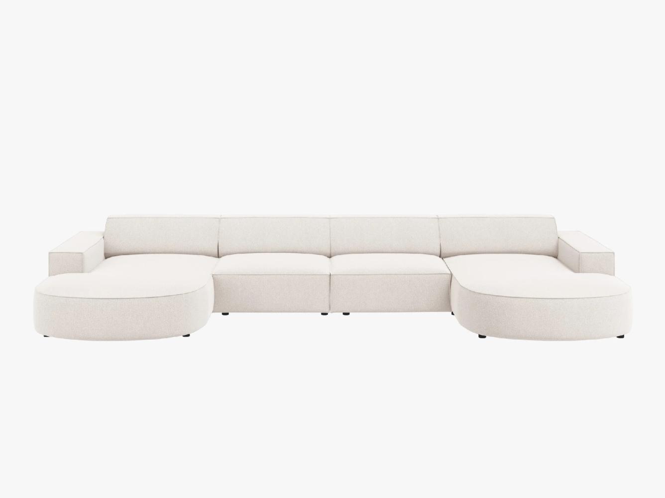 Micadoni 6-Sitzer Strukturierter Stoff Panorama Sofa rund Jodie | Bezug Hell Beige | Beinfarbe Black Plastic Bild 1