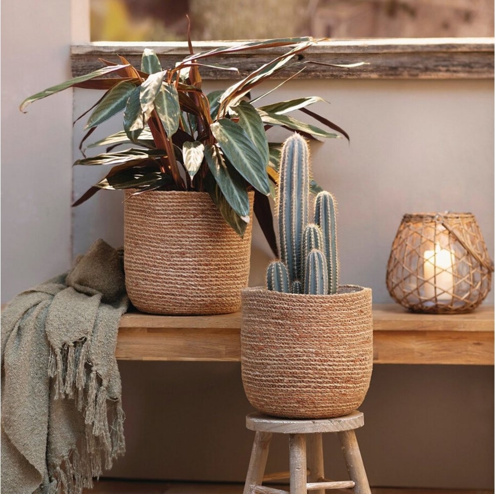 Home-trends24. de Pflanzkübel Pflanzkorb Pflanzkübel Korb Übertopf Blumenkorb Seegras Natur 2er Set (2 St) Bild 1