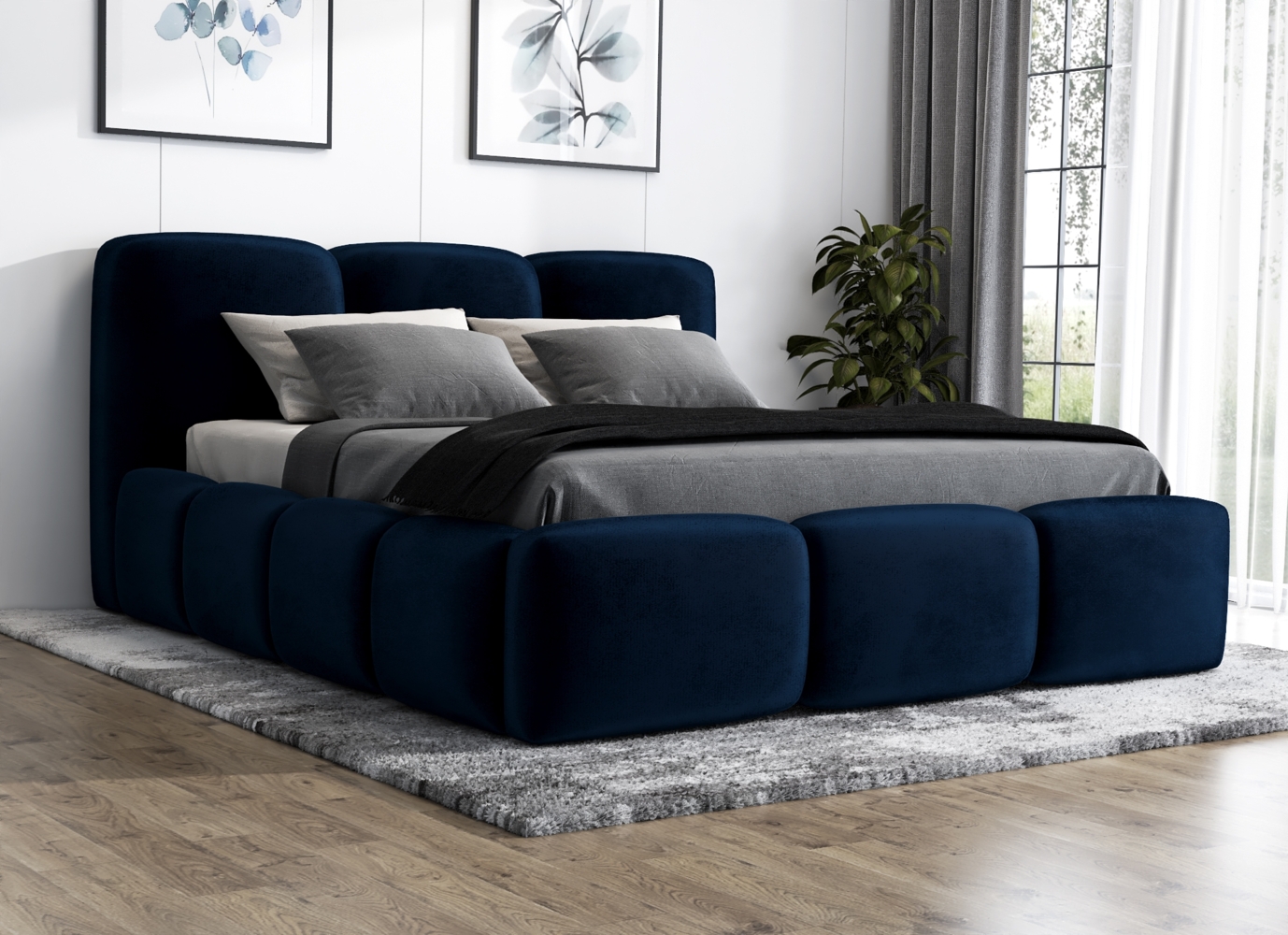 Polsterbett STAR 160x200 mit Matratze, Bettkasten und Lattenrost. Farbe: Blau 11 Bild 1