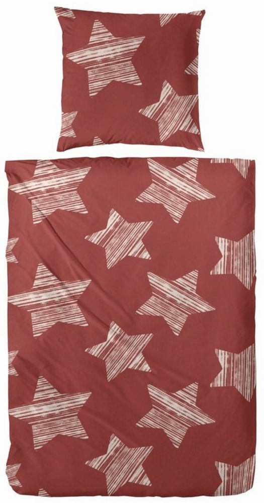 Feinbiber Bettwäsche Sterne 135 x 200 cm rot weiß Bild 1