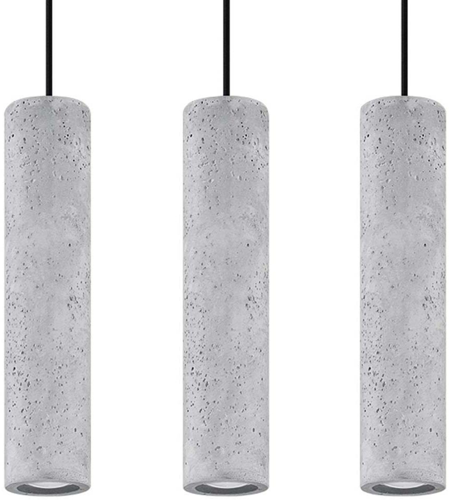 Pendelleuchte, 3-flammig, Schwarz, Beton, Grau, L 40 cm Bild 1