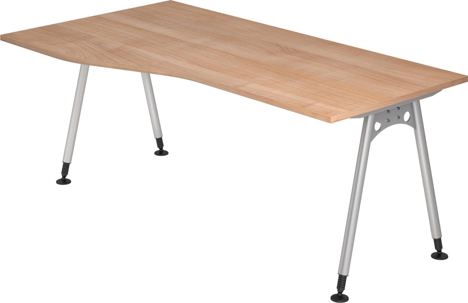 bümö manuell höhenverstellbarer Schreibtisch 180x100 cm in Nussbaum - PC Tisch höhenverstellbar & groß, höhenverstellbarer Tisch Büro, großer Computertisch verstellbar, A-Serie, AS-18-N Bild 1