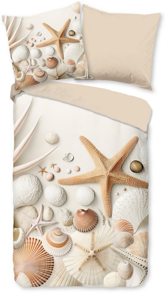 good morning Wendebettwäsche Cote, Renforcé, 2 teilig, 100% Baumwolle, Renforcé, Reißverschluss, Wendeoptik, strand, Seestern Bild 1