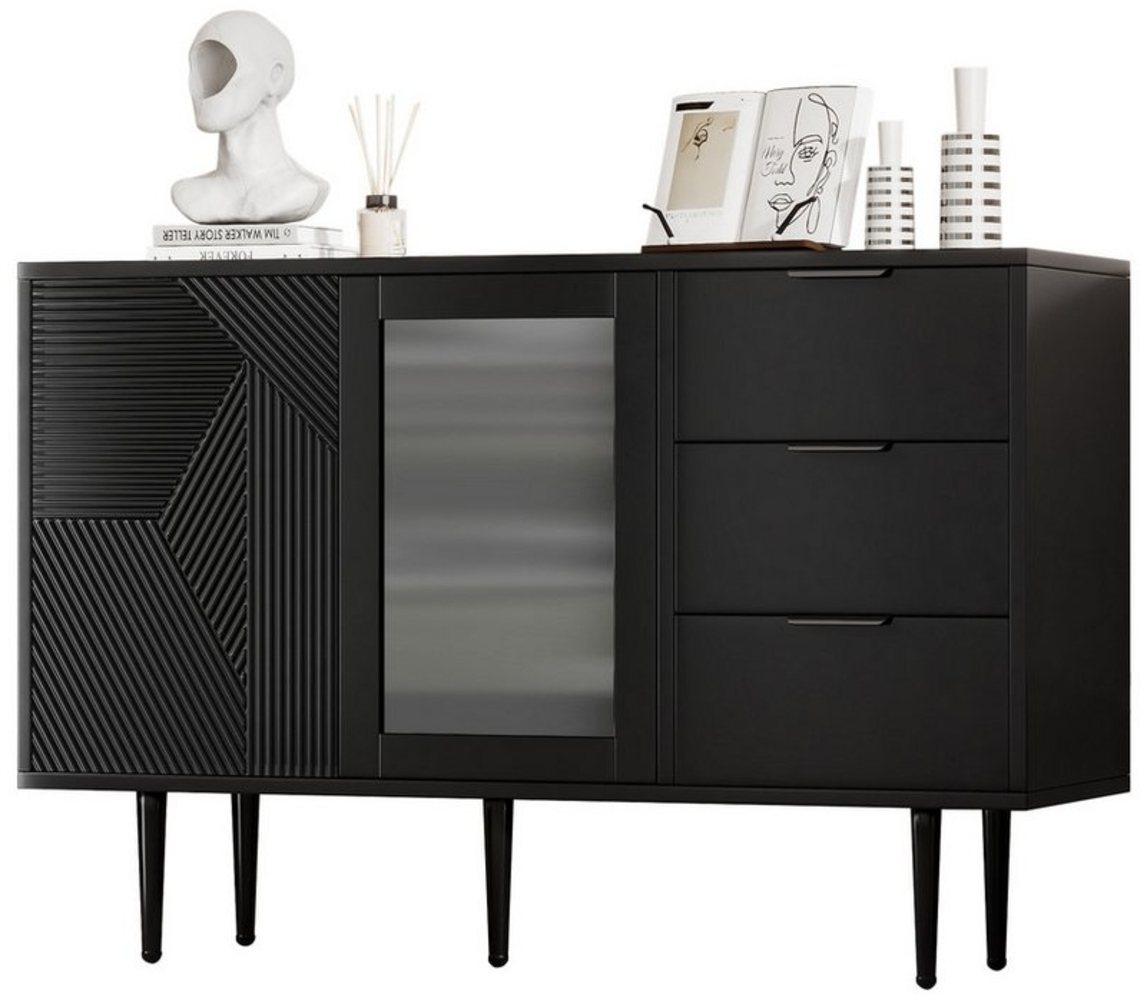 Ulife Kommode mit 3 Schubladen und 2 Türen, mit Metalfüßen und Glastüren (1 St), 120 x 38 x 79.5 cm Bild 1