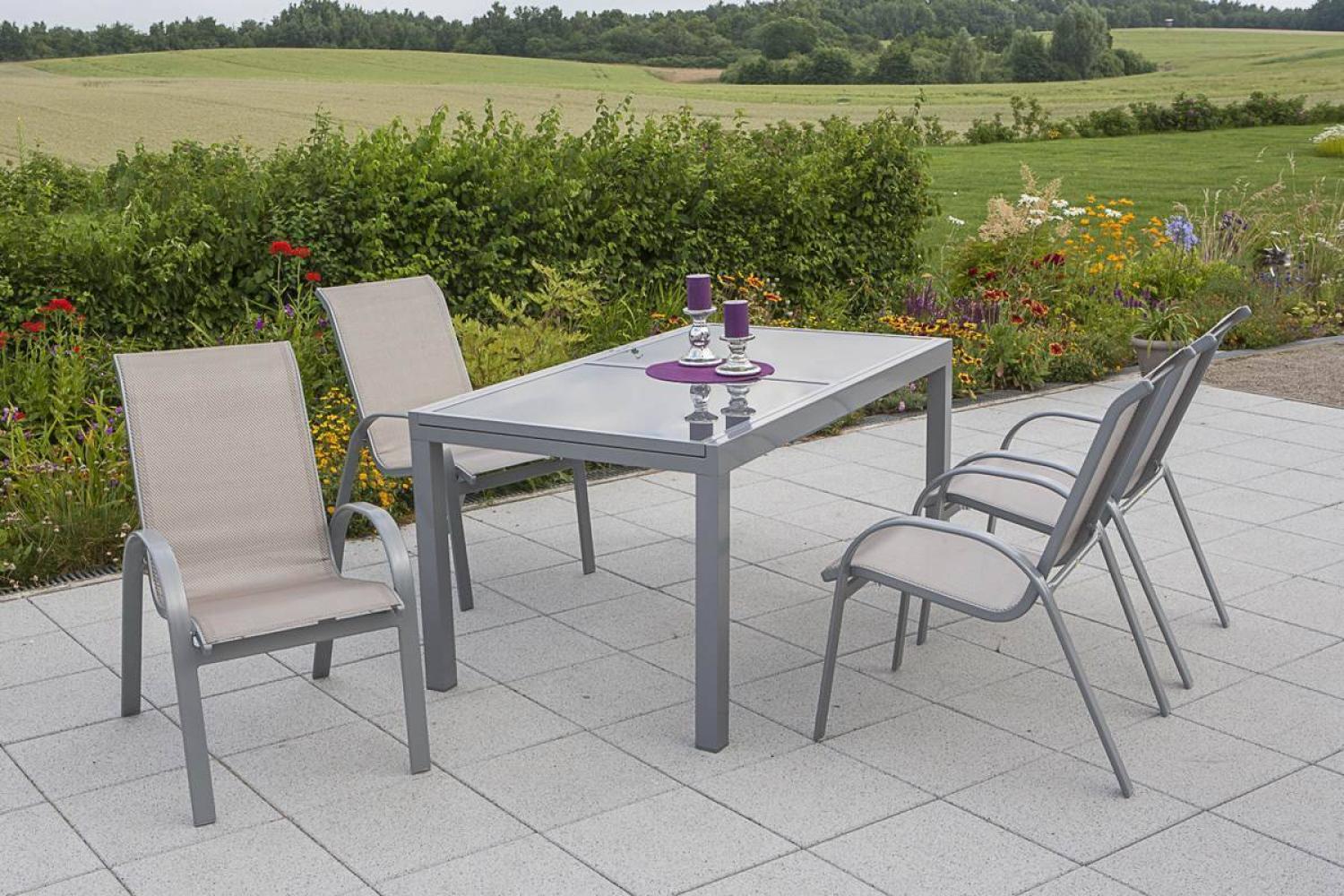 YOURSOL by Merxx Gartenmöbel Set Amalfi für 4 Personen mit Ausziehtisch, Aluminium Stapelstühle Bild 1