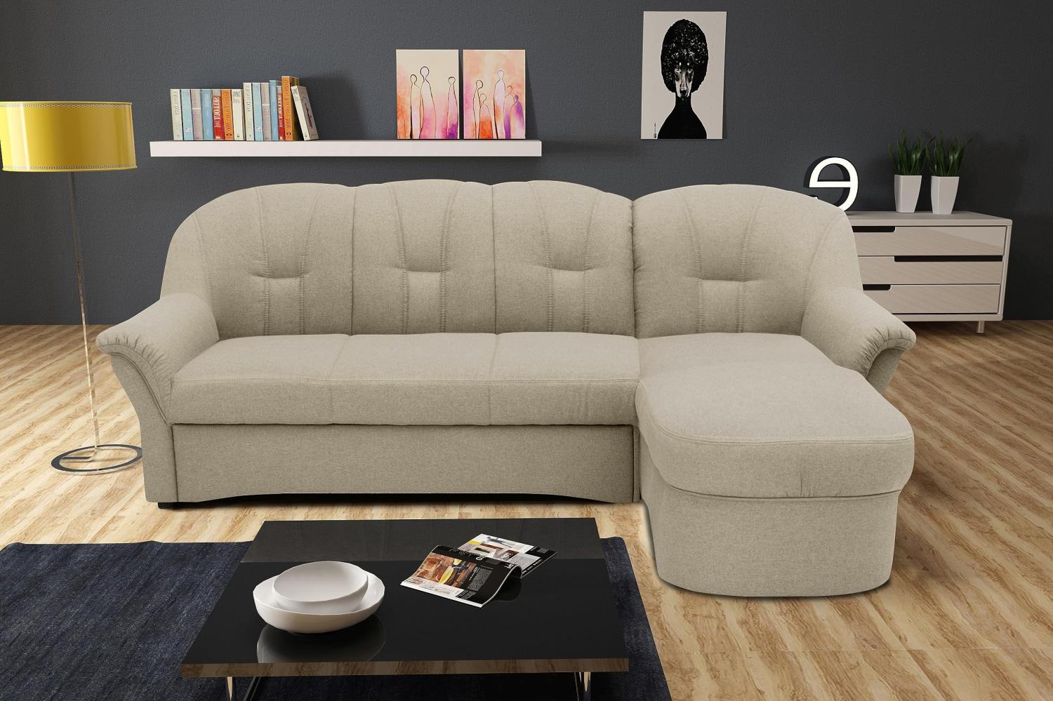 DOMO Collection Puno Ecksofa, Sofa in L-Form, Eckcouch, Sofa, Couch mit Longchair, 233 x 142 cm, Polstermöbel in schlamm Bild 1