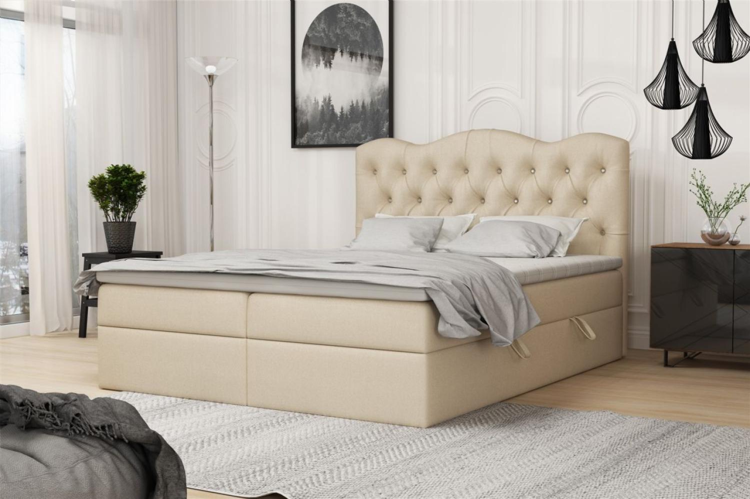 Boxspringbett Schlafzimmerbett LODOS 180x200cm Kunstleder Soft Creme Bild 1