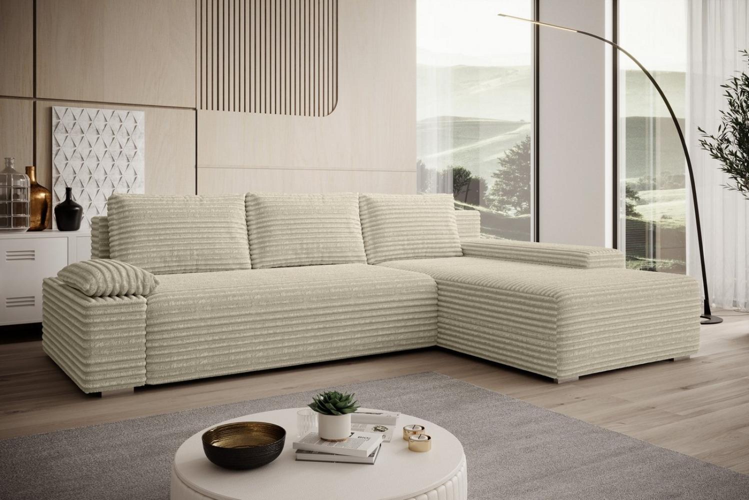 PROMETO Möbel Ecksofa Ecksofa LINEA mit Schlaffunktion und Bettkasten in Beige und Grau Bild 1