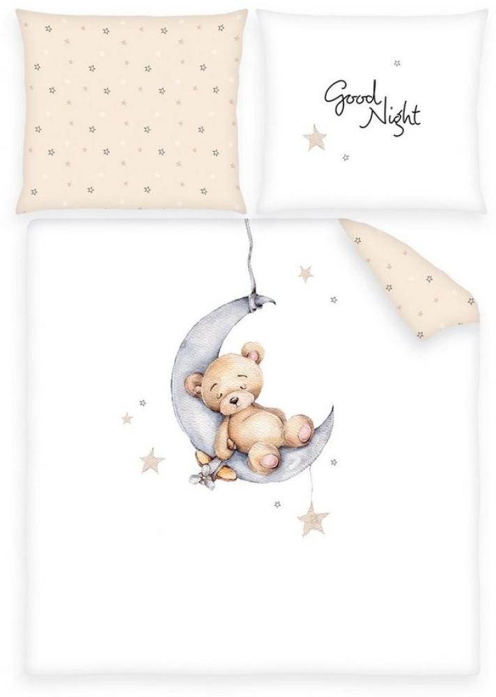 Herding süße Baby Wende Wiegen Bettwäsche Teddy Mond Sterne beige 80x80 + 35x40 Bild 1