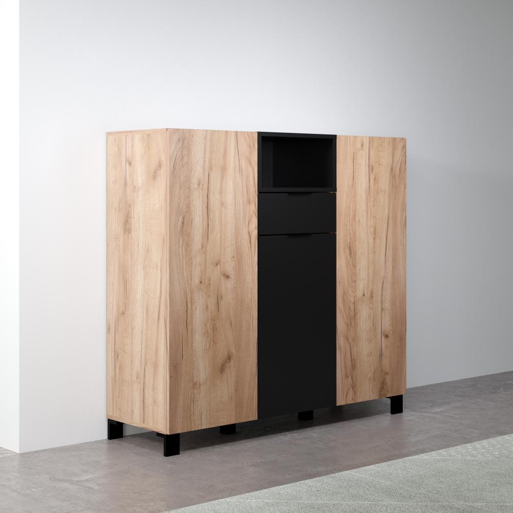 Highboard Kendo in Eiche Tabak und schwarz 125 x 117 cm Bild 1