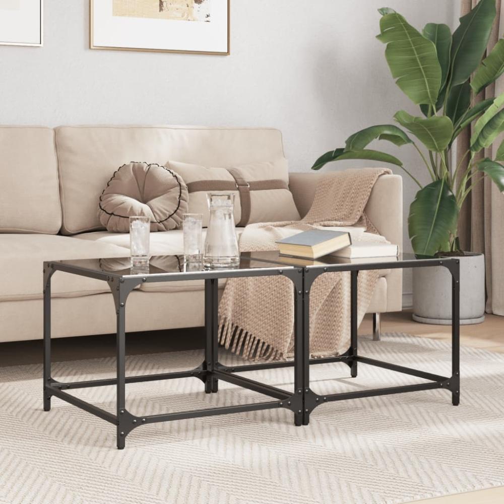 vidaXL Couchtische mit Glasplatte 2 Stk. Schwarz 50x50x40 cm Stahl 845969 Bild 1