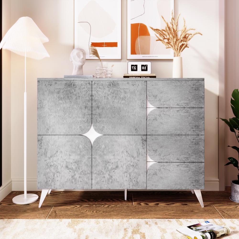 Merax Sideboard mit Schubladen, Kommode mit spezieller Paneelform, Zementgrau Bild 1