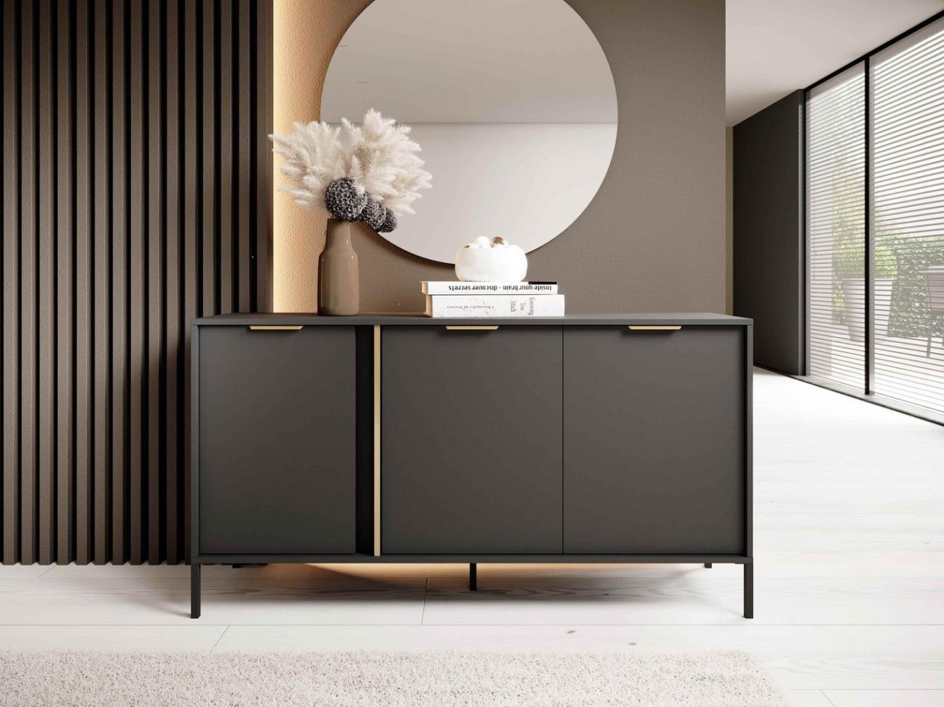 Furnix Sideboard LARSONS 153 3D C Wohnzimmerkommode Flügeltüren Gestell Anthrazit, B153,1 x H81,4 x T39,5 cm, Metallbeine Bild 1