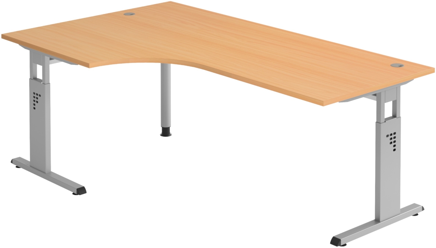 bümö höhenverstellbarer Eckschreibtisch O-Serie 200x120 cm in Buche, Gestell in Silber - Schreibtisch L Form, großer Tisch für's Büro, Computertisch höhenverstellbar, OS-82-6-S Bild 1