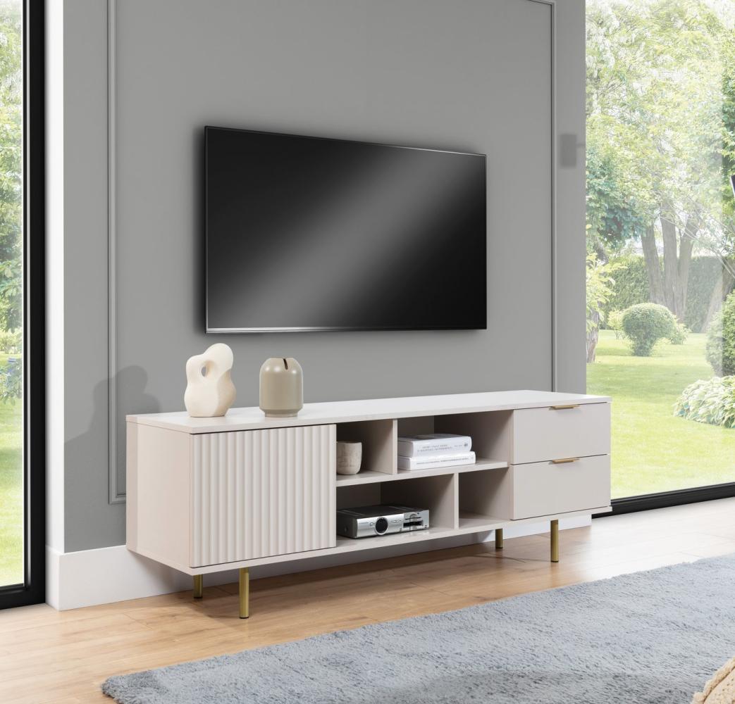 Furnix TV-Schrank Nadija RTV Kabinett mit zwei Schubladen und Metallfüßen 2 Farben B150xH52xT41 cm, topaktuelles Design & Funktionalität Bild 1