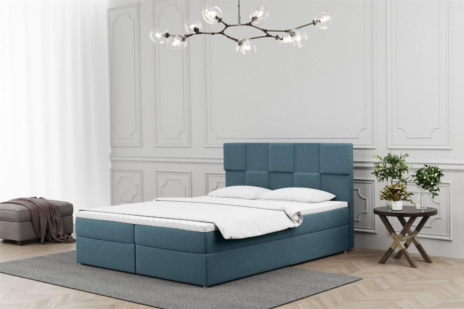 Boxspringbett Schlafzimmerbett JOLIE 200x200cm in Stoff Matt Velvet Blaugrau Bild 1