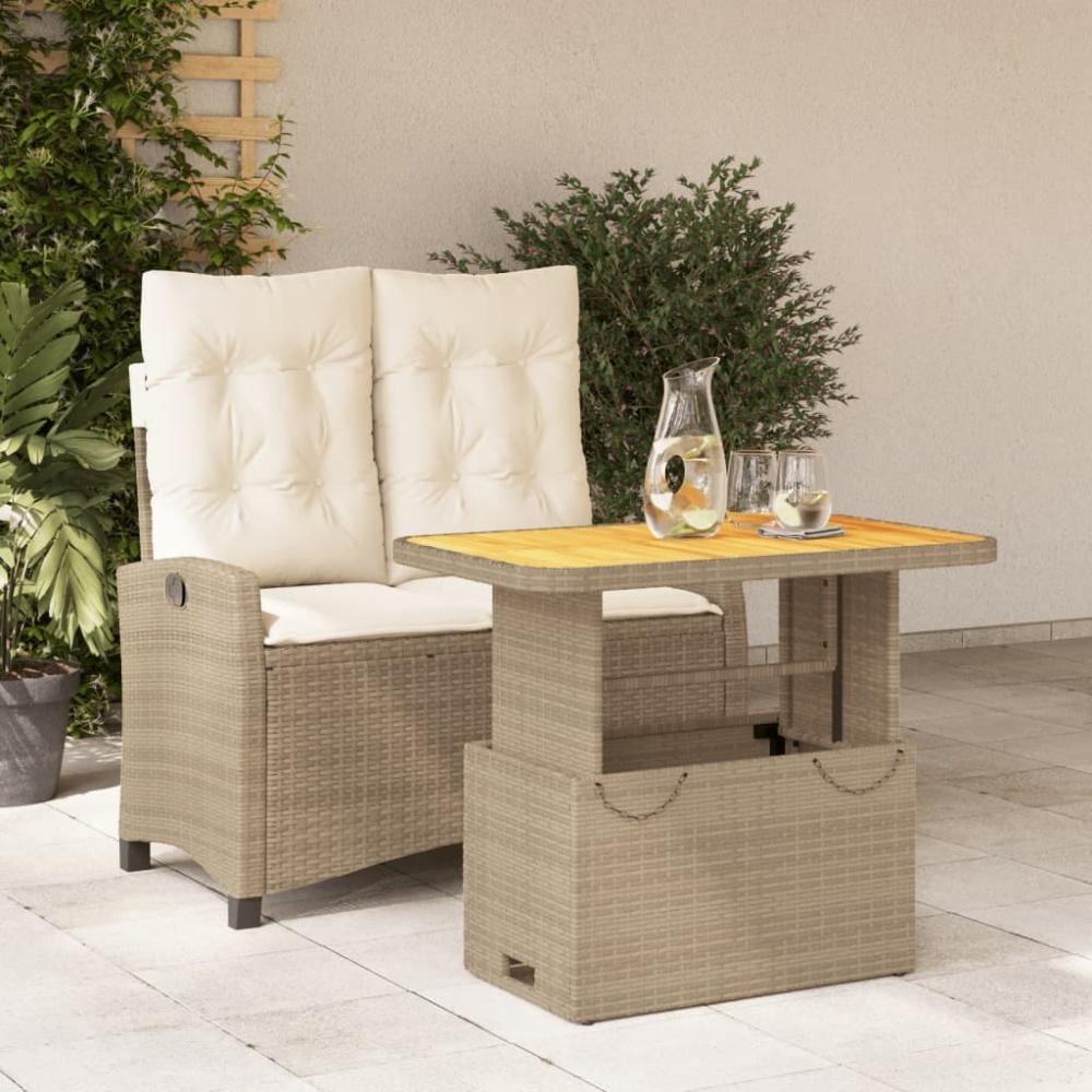 vidaXL 2-tlg. Garten-Essgruppe mit Kissen Beige Poly Rattan Bild 1