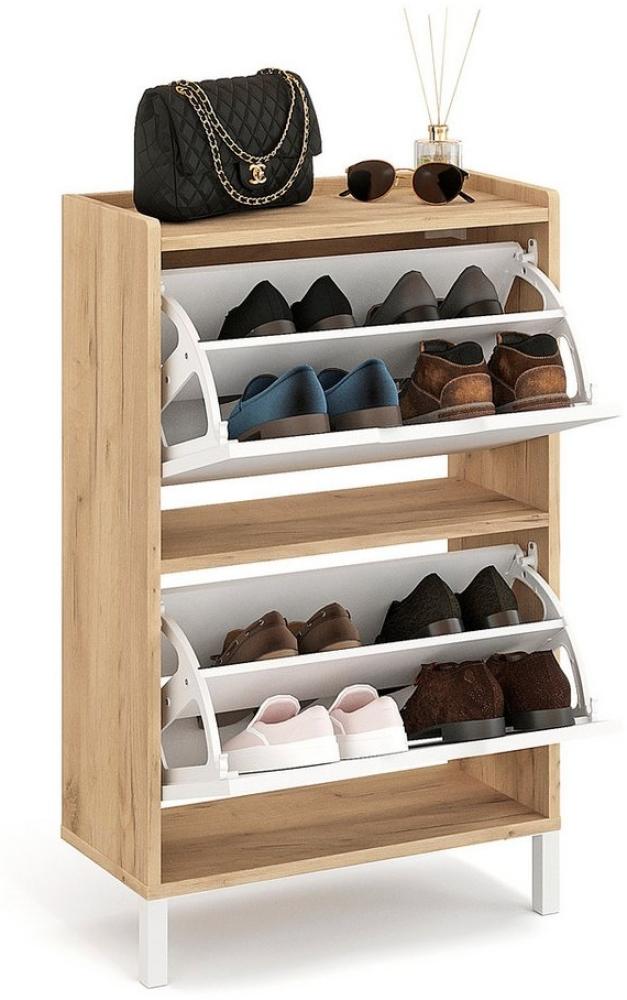 KOMTO Schuhschrank Madrid 2 Schmal Schuhregal Geschlossen mit 2 Klappen Schuhkipper Einfache Montage Shoe Cabinet 55 x 25 x 87 cm (BxTxH) Bild 1