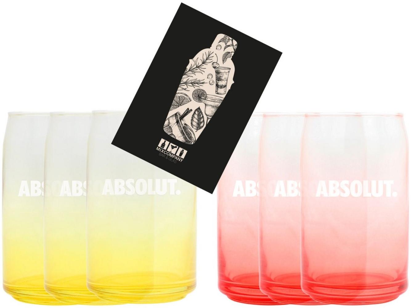 Absolut Gläser-Set Absolut Vodka 6er Set Longdrink Glas Tumbler farbig - Gelb und Rot Bild 1