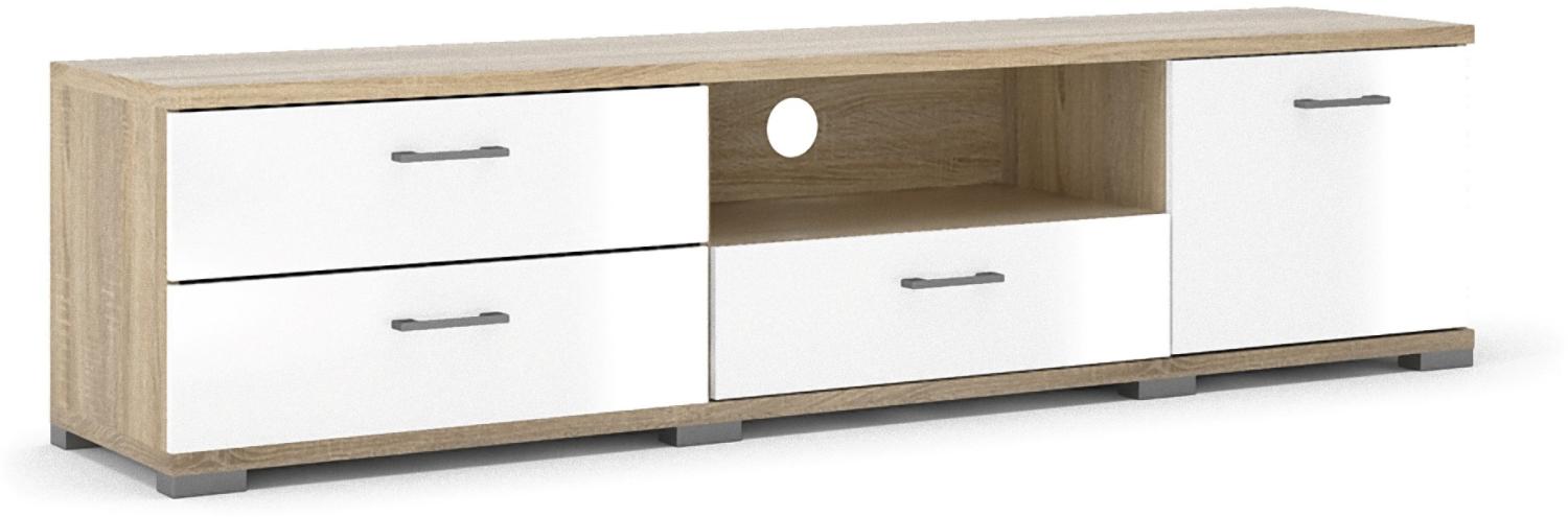 Holle TV Tisch Eiche Dekor weiß Hochglanz Hifitisch Fernsehtisch Kommode Schrank Bild 1