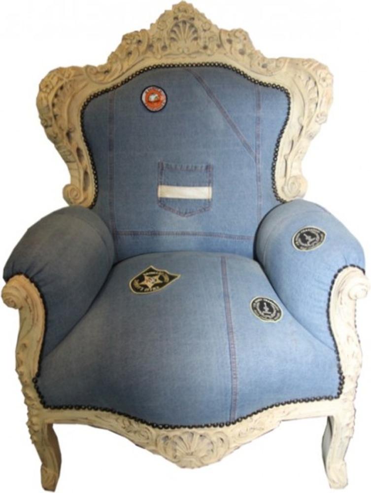 Casa Padrino Barock Sessel King Jeans Style / Antik Creme 85 x 85 x H. 120 cm - Luxus Barock Möbel Bild 1