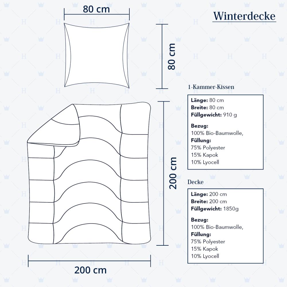 Heidelberger Bettwaren Bettdecke 200x200 cm mit Kissen 80x80 cm, Made in Germany | Winterdecke, Schlafdecke, Steppbett mit Kapok-Füllung | atmungsaktiv, hypoallergen, vegan | Serie Kanada Bild 1