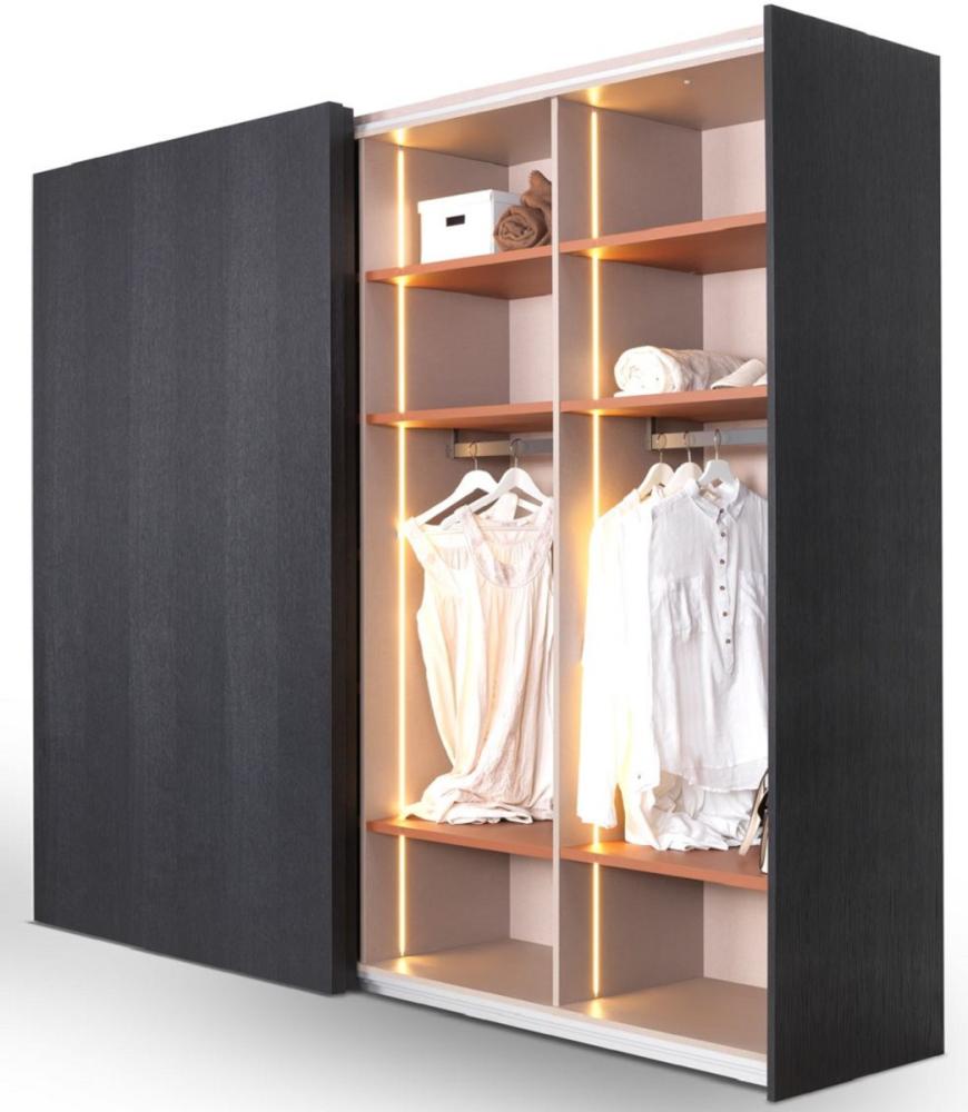 Casa Padrino Luxus Schlafzimmerschrank Schwarz 260 x 70 x H. 228 cm - Beleuchteter Massivholz Kleiderschrank mit 2 Schiebetüren - Schlafzimmer Möbel - Hotel Möbel - Luxus Möbel Bild 1