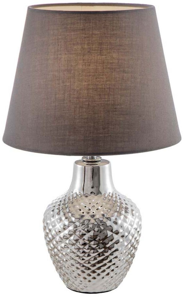 Tischleuchte, Textil, braun, Chrom, E14, H 32cm Bild 1