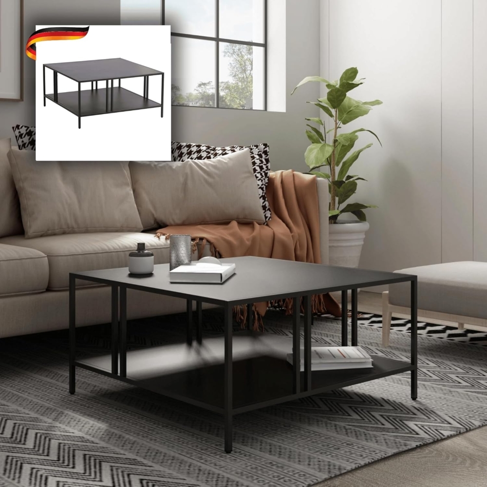 DELUKE® Couchtisch mit Stauraum PHILI - Rechteckig Sofatisch rechteckig Stubentisch Wohnzimmertisch Kaffeetisch Beistelltisch Tisch für Couch 40 x 80 x 80 cm Schwarz Bild 1