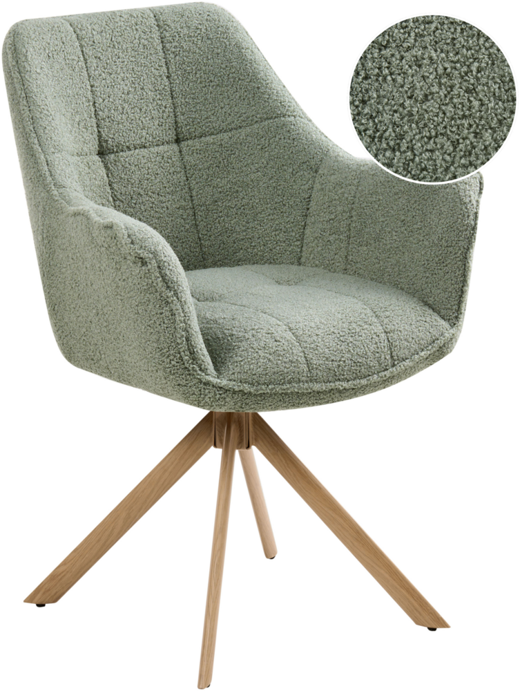 Esszimmerstuhl drehbar HAYDEN Bouclé Hellgrün Bild 1