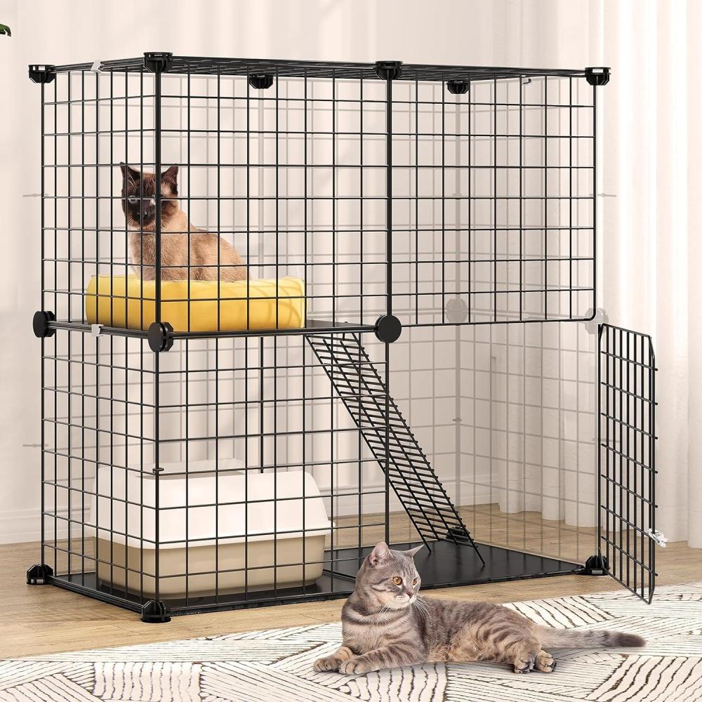 YITAHOME Katzenkäfig 2-stöckig Kätzchenkäfig DIY-Katzengehege Türen Leitern, Schwarz, 71 x 36 x 71 cm Bild 1