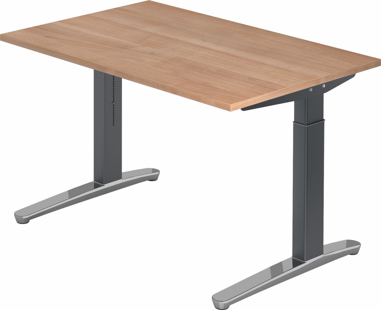 bümö manuell höhenverstellbarer Schreibtisch 120x80 in Nussbaum, Gestell in graphit/alu - PC Tisch höhenverstellbar & klein, höhenverstellbarer Tisch Büro, kleiner Computertisch verstellbar, X12-N-GC Bild 1