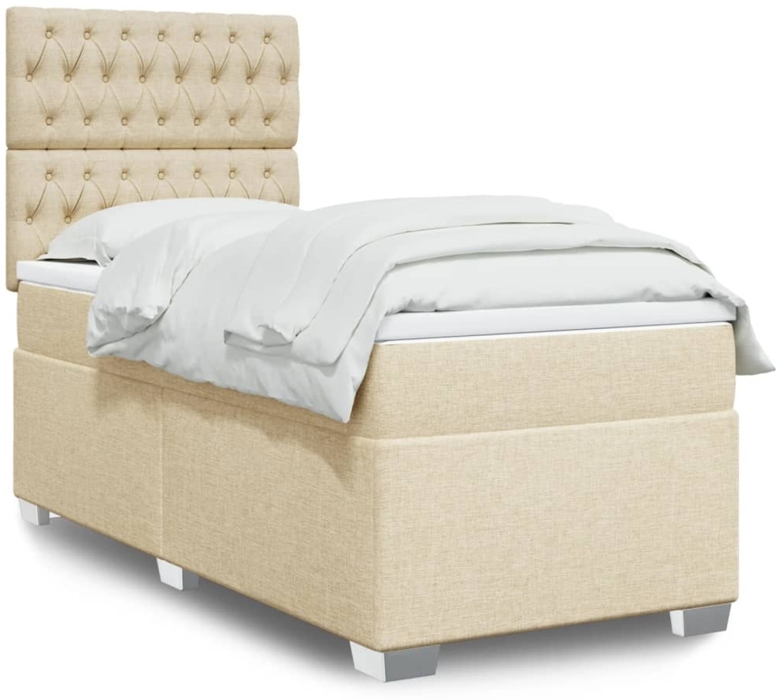 vidaXL Boxspringbett mit Matratze Creme 90x190 cm Stoff 3292655 Bild 1